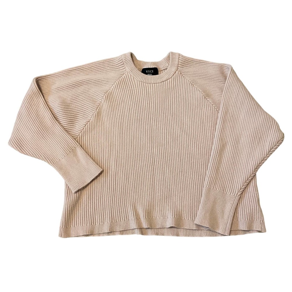 Vici Light Pink Ribbed Crew Neck Cropped Sweater